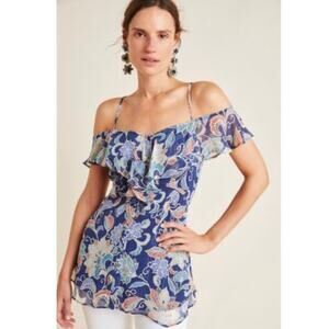 NWT Anthropologie Maeve Mariposa Floral off the shoulder Flutter Top 8 / M